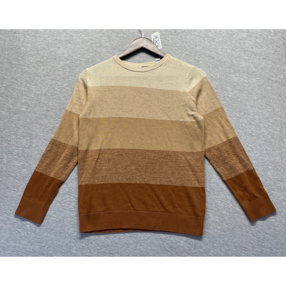 The Children's Place Sweater Boys Large 10/12 Brown Colorblock Cotton Tight Knit